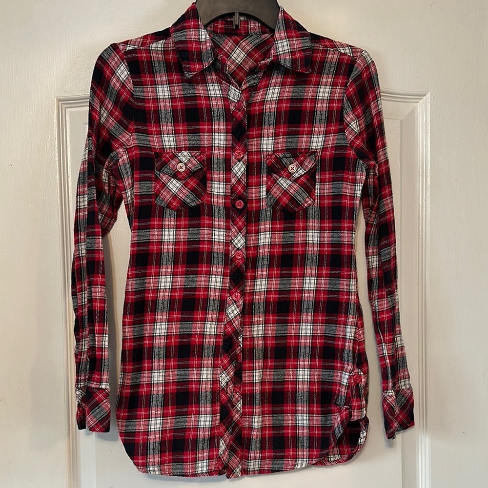 Plaid Button-Up Shirt - Red and Black